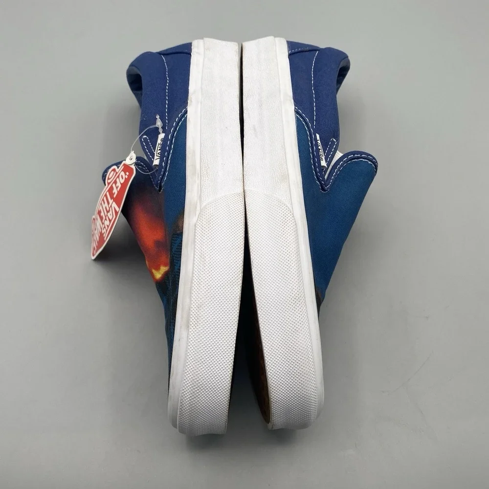Vans Classic Slip On Big‎ Reveal Mens 8 Womens 9.5 Navy Blue Plaid Fire Skate